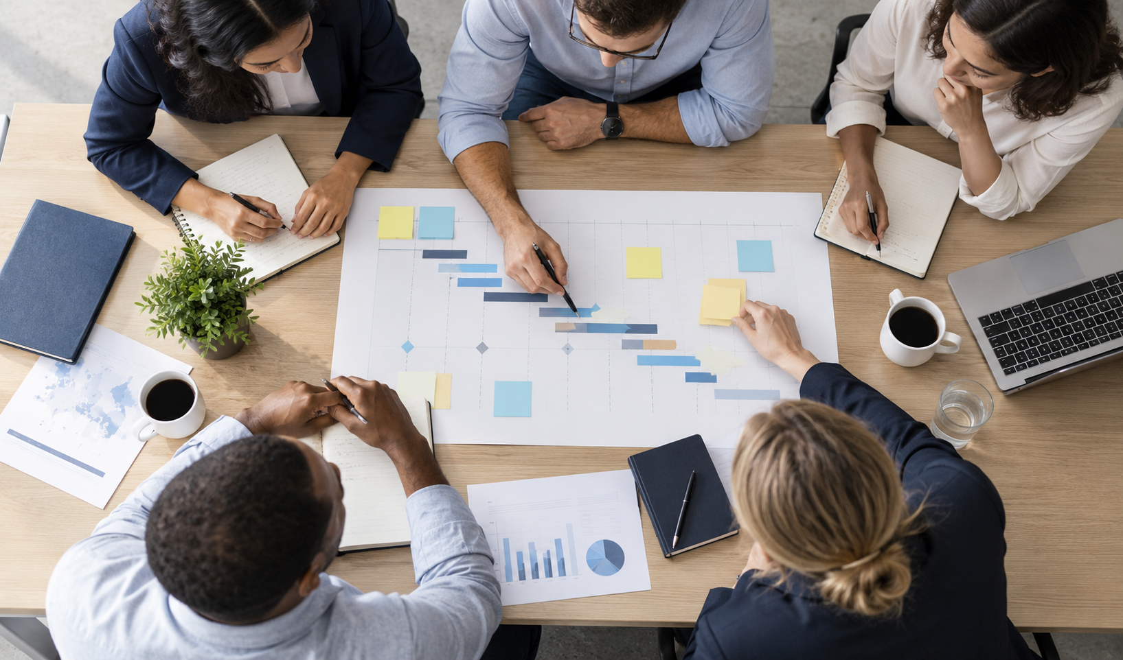 Project team planning around a table